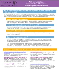 AAP Immunizations Frequently Asked Questions: Evaluating Internet Information
