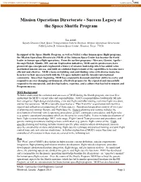 Mission Operations Directorate - Success Legacy of the Space Shuttle Program