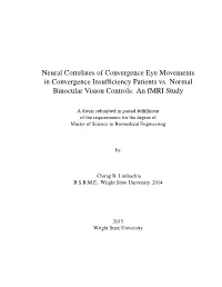 Neural Correlates of Convergence Eye Movements in Convergence Insufﬁciency Patients Vs