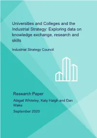 Universities and Colleges and the Industrial Strategy: Exploring Data on Knowledge Exchange, Research and Skills