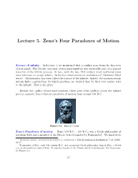 Lecture 5. Zeno's Four Paradoxes of Motion