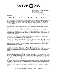 WTVP to Broadcast World and Create TV on Separate Channels Starting in July