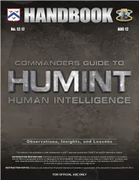 Commanders Guide to Human Intelligence (HUMINT)