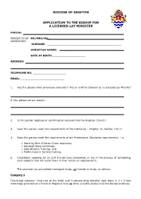 Diocese of Grafton Application to the Bishop