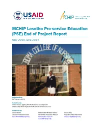 MCHIP Lesotho Pre-Service Education (PSE) End of Project Report May 2010-June 2014