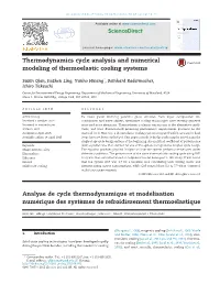 Thermodynamics Cycle Analysis and Numerical Modeling of Thermoelastic Cooling Systems
