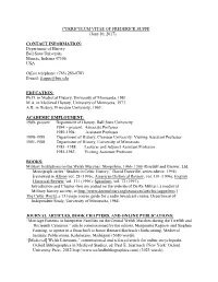 CURRICULUM VITAE of FREDERICK SUPPE (June 10, 2017)