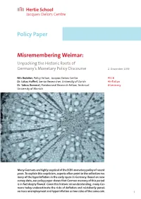 Misremembering Weimar: Policy Paper