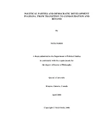Political Parties and Democratic Development in Ghana: from Transition to Consolidation and Beyond