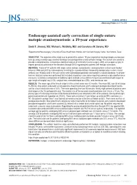 Endoscopy-Assisted Early Correction of Single-Suture Metopic Craniosynostosis: a 19-Year Experience