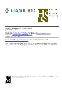History of Mathematics and History of Science Author(S): Tony Mann Reviewed Work(S): Source: Isis, Vol