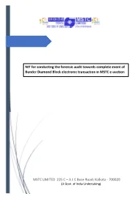 NIT for Conducting the Forensic Audit Towards Complete Event of Bunder Diamond Block Electronic Transaction in MSTC E-Auction Ecosystem