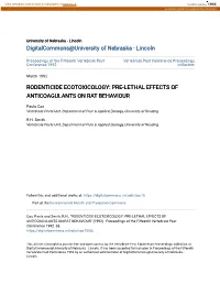 Pre-Lethal Effects of Anticoagulants on Rat Behaviour