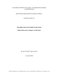 Sustaining Joint and Combined Operations