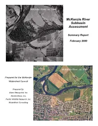 Mckenzie River Subbasin Assessment Summary Table of Contents