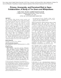 Privacy, Anonymity, and Perceived Risk in Open