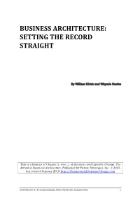 Business Architecture: Setting the Record Straight