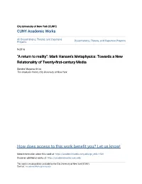 Mark Hansen's Metaphysics: Towards a New Relationality of Twenty-First-Century Media