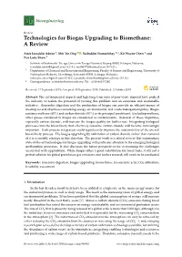 Technologies for Biogas Upgrading to Biomethane: a Review