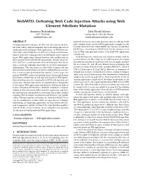 Defeating Web Code Injection Attacks Using Web Element Attribute Mutation