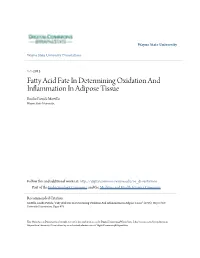 Fatty Acid Fate in Determining Oxidation and Inflammation in Adipose Tissue Emilio Patrick Mottillo Wayne State University