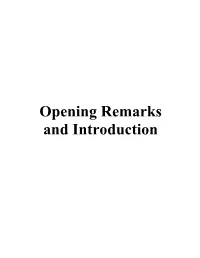 Opening Remarks and Introduction