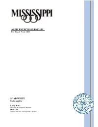 AUDIT EXCEPTIONS REPORT for Fiscal Year 2021 SHAD WHITE