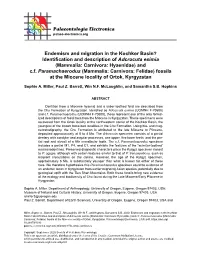 Endemism and Migration in the Kochkor Basin? Identification and Description of Adcrocuta Eximia (Mammalia: Carnivora: Hyaenidae) and C.F