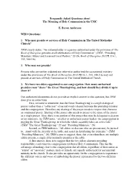Frequently Asked Questions About the Meaning of Holy Communion in the UMC