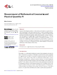 Measurement of Mathematical Constant P and Physical Quantity Pi