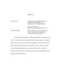 ABSTRACT Title of Thesis: an ANALYSIS OF