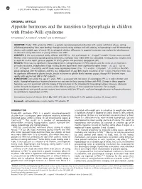 Appetite Hormones and the Transition to Hyperphagia in Children with Prader-Willi Syndrome