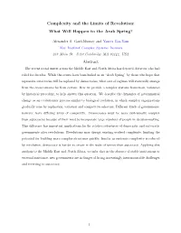 Complexity and the Limits of Revolution: What Will Happen to the Arab Spring?
