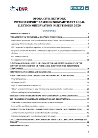Opora Civil Network Interim Report Based on Nonpartisanт Local Election Observation in September 2020 Contents Executive Summary