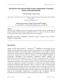 Solvent-Free and Aqueous Knoevenagel Condensation of Aromatic Ketones with Malononitrile