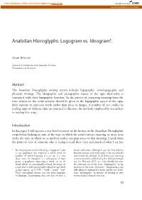 Anatolian Hieroglyphs: Logogram Vs. Ideogram¹
