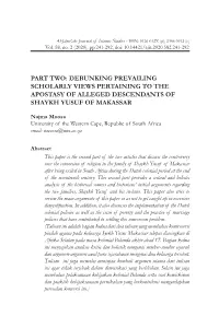 Debunking Prevailing Scholarly Views Pertaining to the Apostasy of Alleged Descendants of Shaykh Yusuf of Makassar