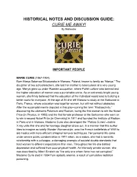 HISTORICAL NOTES and DISCUSSION GUIDE: CURIE ME AWAY! by Matheatre