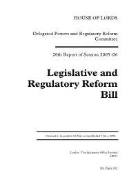 Legislative and Regulatory Reform Bill