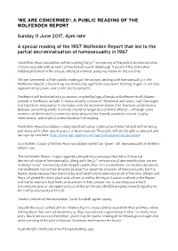'We Are Concerned': a Public Reading of the Wolfenden