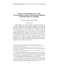 Digital Platforms, Data, and Development: Implications for Workers in Developing Economies