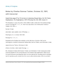 Notes by Charles Sumner Tainter, October 23, 1881, with Transcript