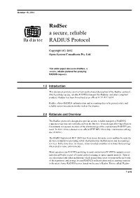 Radsec a Secure, Reliable Radiator RADIUS Protocol