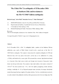 The Chiloé Mw 7.6 Earthquake of 25 December 2016 in Southern Chile and Its Relation to the Mw 9.5 1960 Valdivia Earthquake