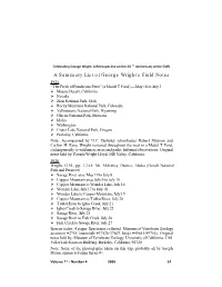 A Summary List of George Wright's Field Notes