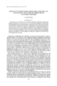 Effects of Competitors, Predators, and Prey on the Grazing Behavior of Herbivorous Calanoid Copepods