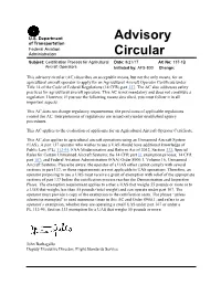 Certification Process for Agricultural Aircraft Operators, Dated October 10, 2007, Is Cancelled