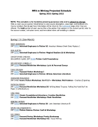 MFA in Writing Projected Schedule Spring I 21 (Jan-March)