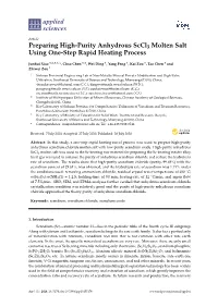 Preparing High-Purity Anhydrous Sccl3 Molten Salt Using One-Step Rapid Heating Process