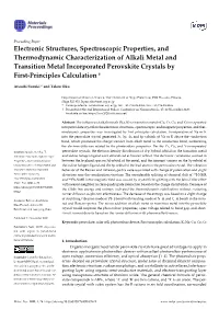 Electronic Structures, Spectroscopic Properties, and Thermodynamic